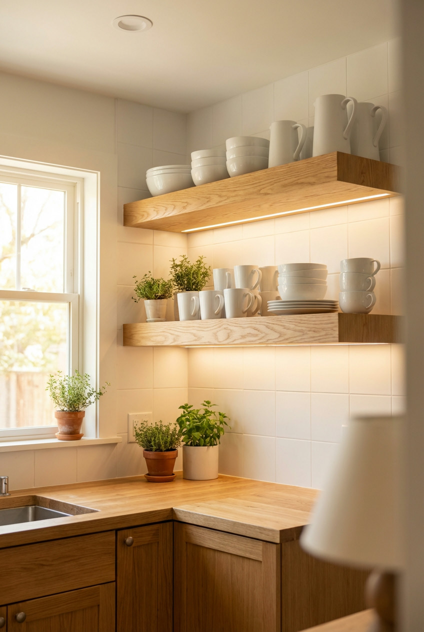 Open Shelving with Integrated Lighting