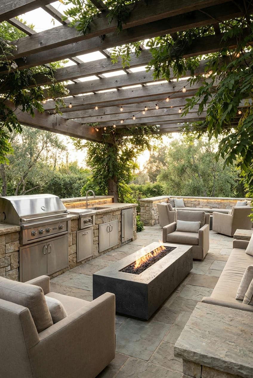 Fire Pit with Outdoor Kitchen