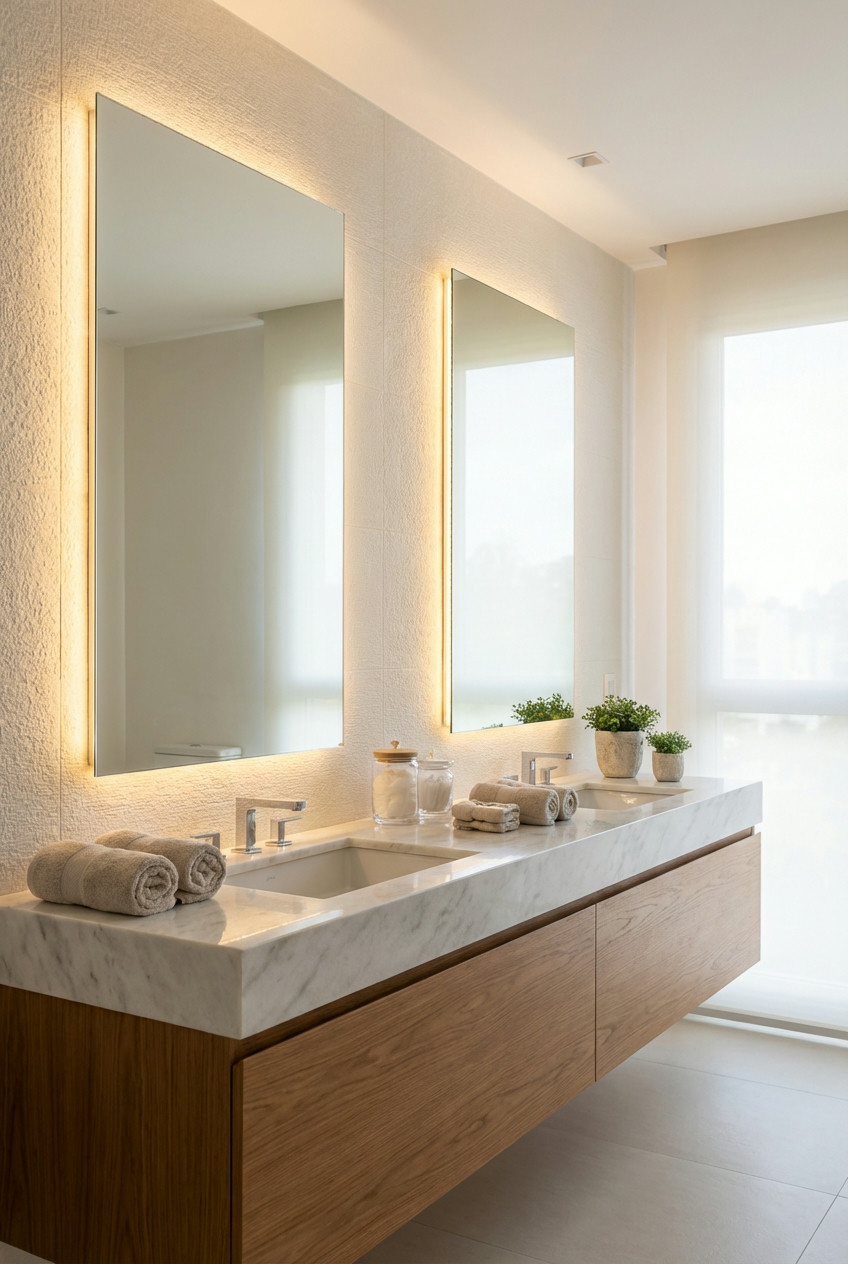 Bathroom with Backlit Mirrors