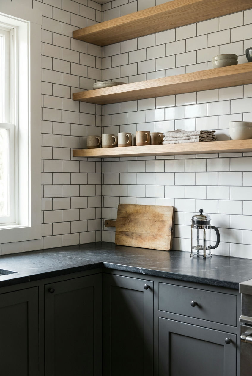 Dark Grout with White Subway Tile