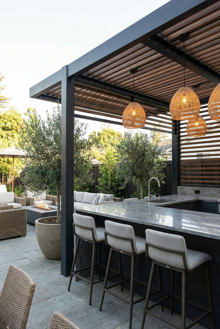 Pergola with Built-In Bar