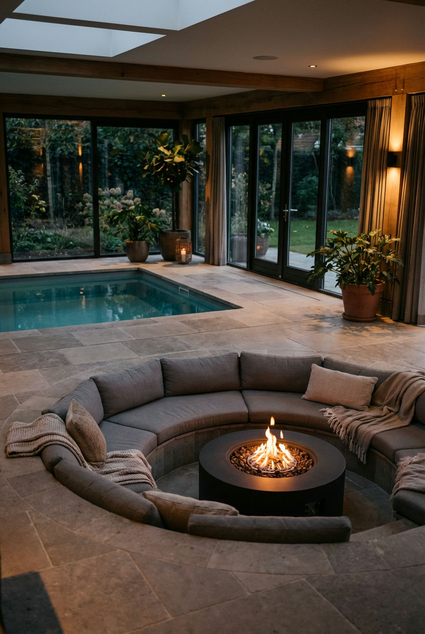 Integrated Fire Pit and Pool Deck