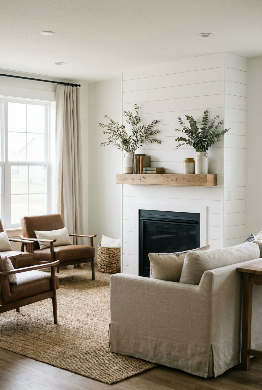 Modern Fireplace with Shiplap Surround