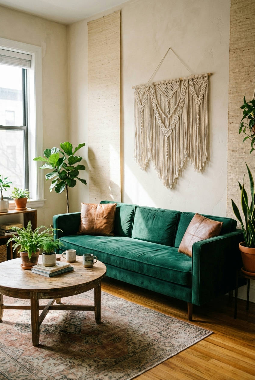 Modern Boho Green Couch Delight