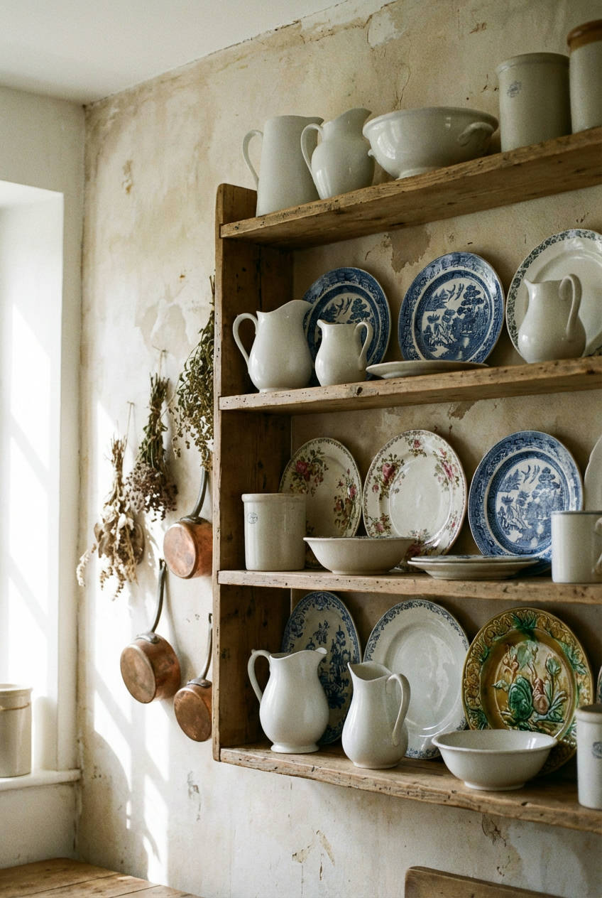 Open Shelving with Vintage Plates