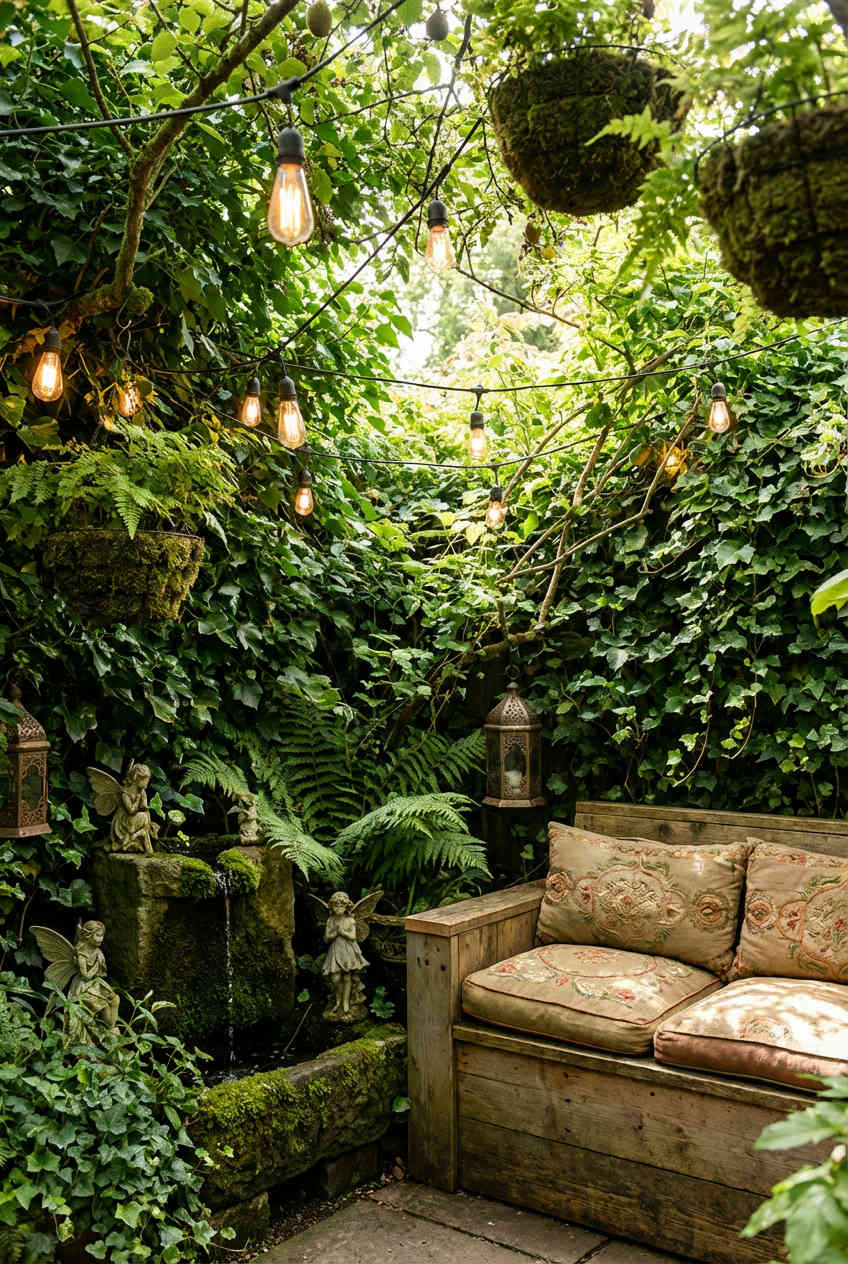 Enchanted Forest Retreat: Lush Greenery and Soft Lighting