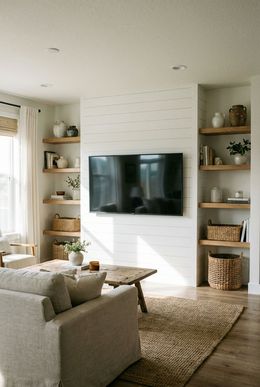 A Modern Farmhouse TV Wall Solution