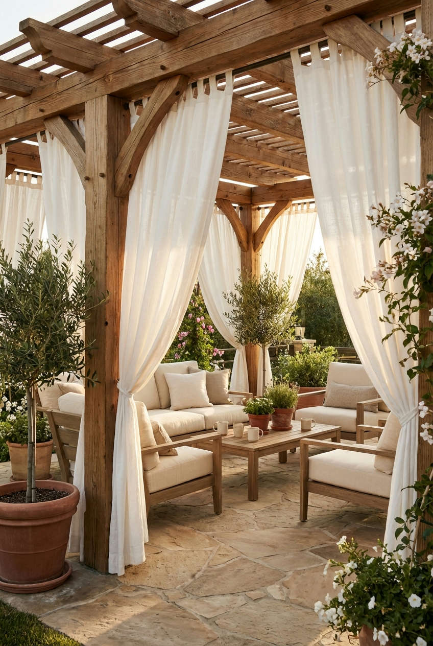 Pergola with Outdoor Curtains