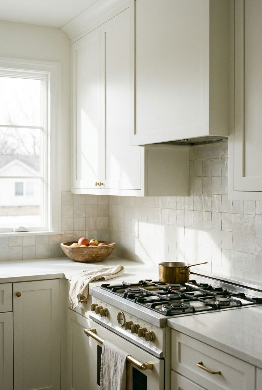 Zellige Tile with White Cabinets
