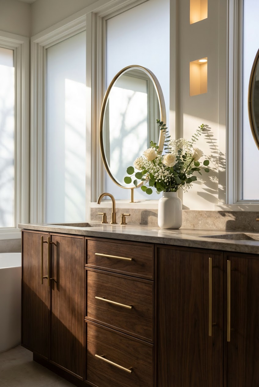 Dark Wood & Brass Accents