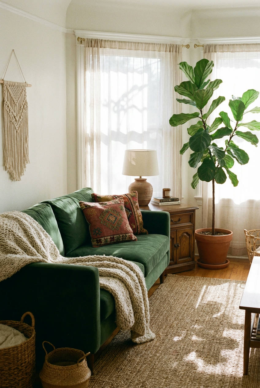 Green Couch with Velvet Touch