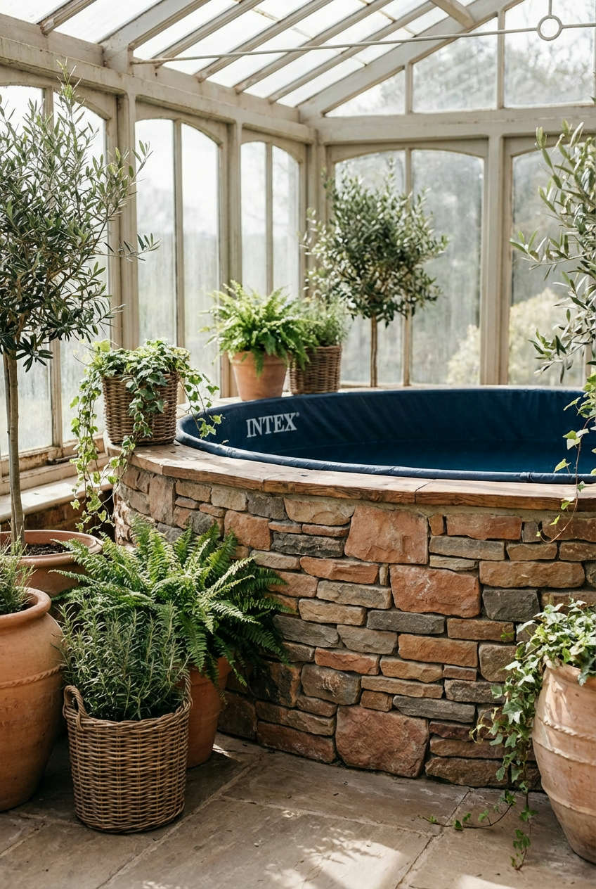 Intex Pool with DIY Stone Skirt