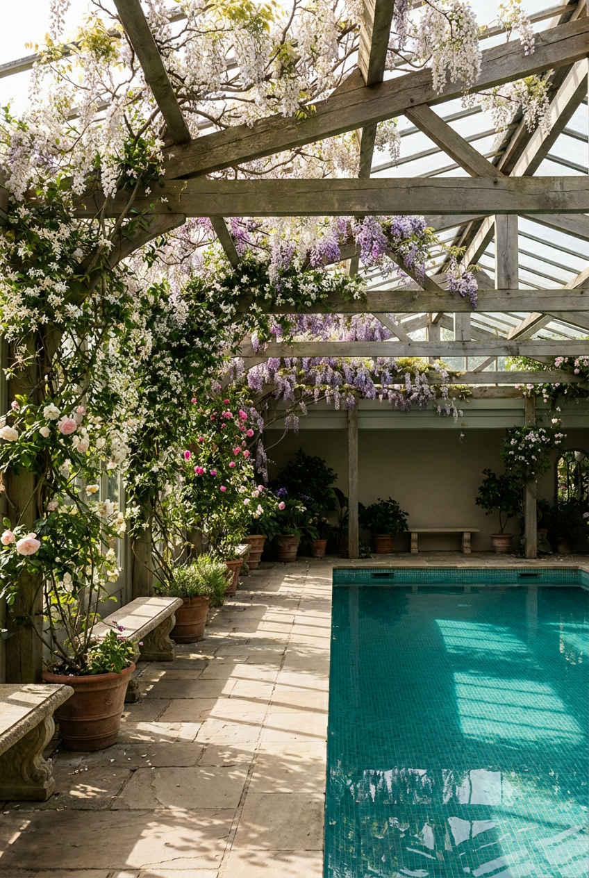 Shaded Pergola with Climbing Vines