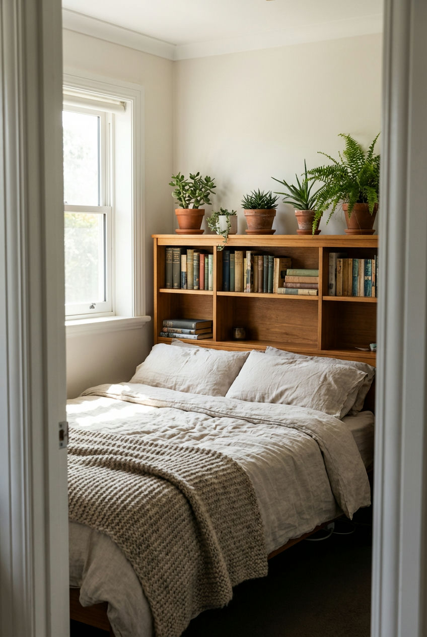 Bed with Built-in Bookcase