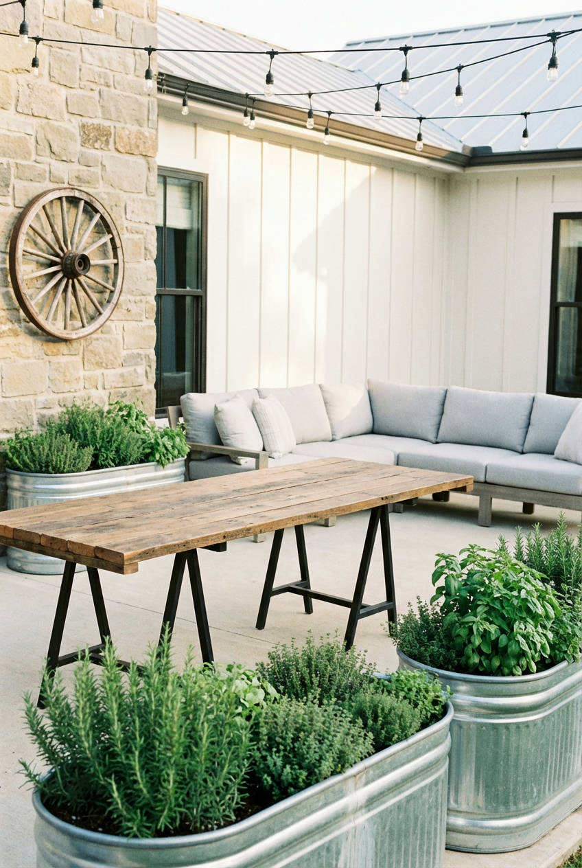 Modern Farmhouse Patio with Rustic Touches
