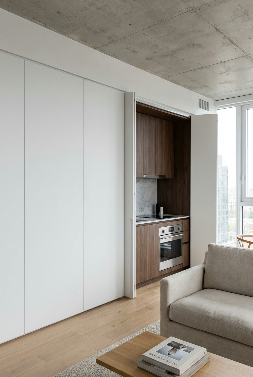 Hidden Kitchen with Fold-Away Doors