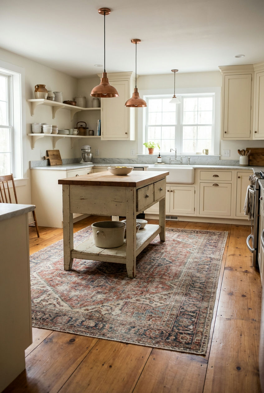 Statement Area Rug in Kitchen