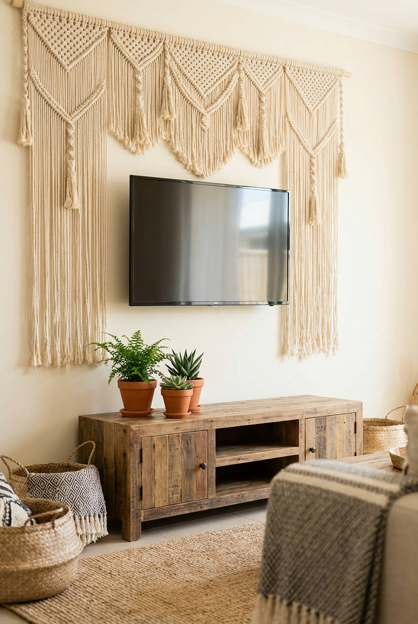 TV Wall with Macrame Art