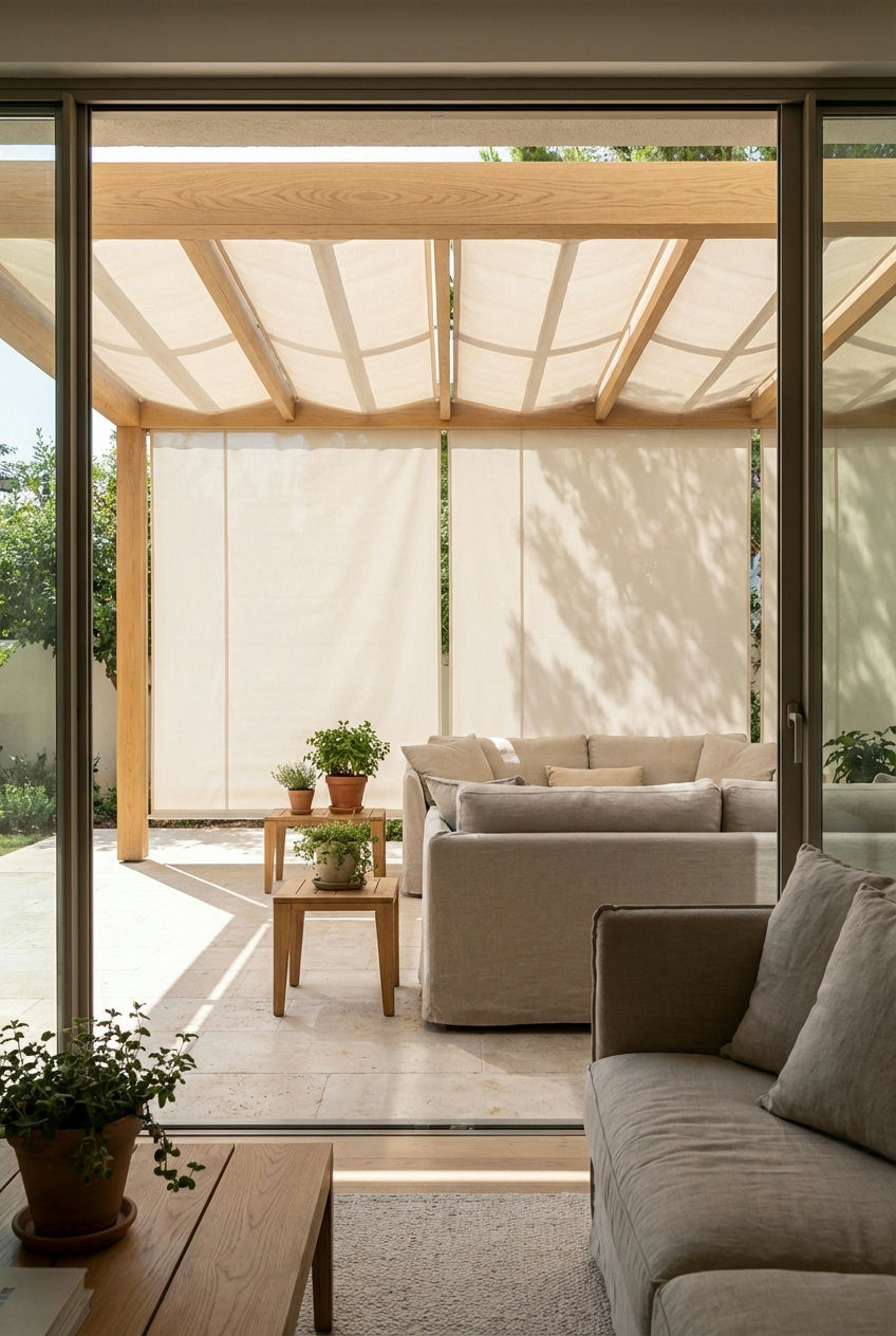 Pergola with Movable Shade Panels