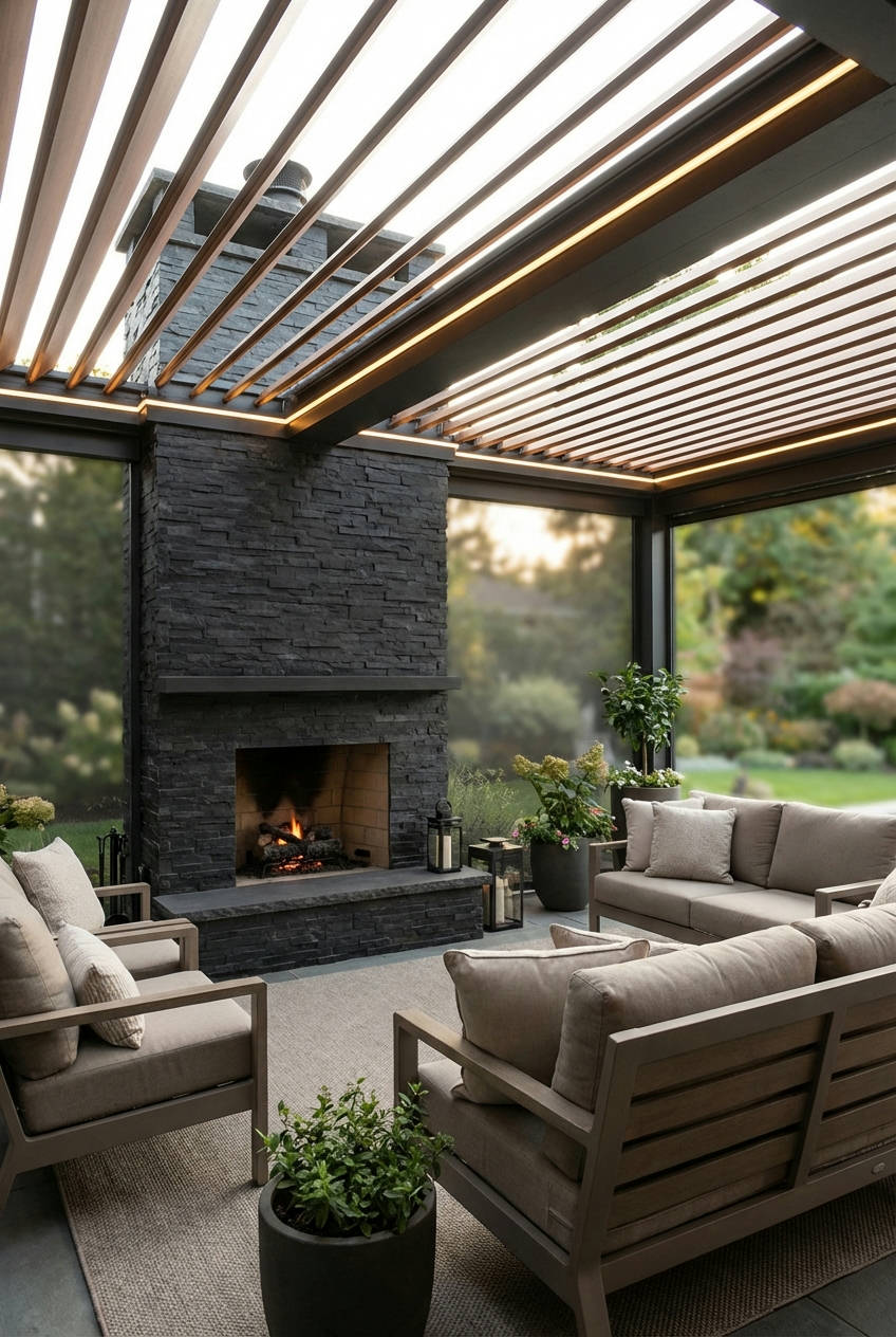 Pergola with Integrated Fire Feature
