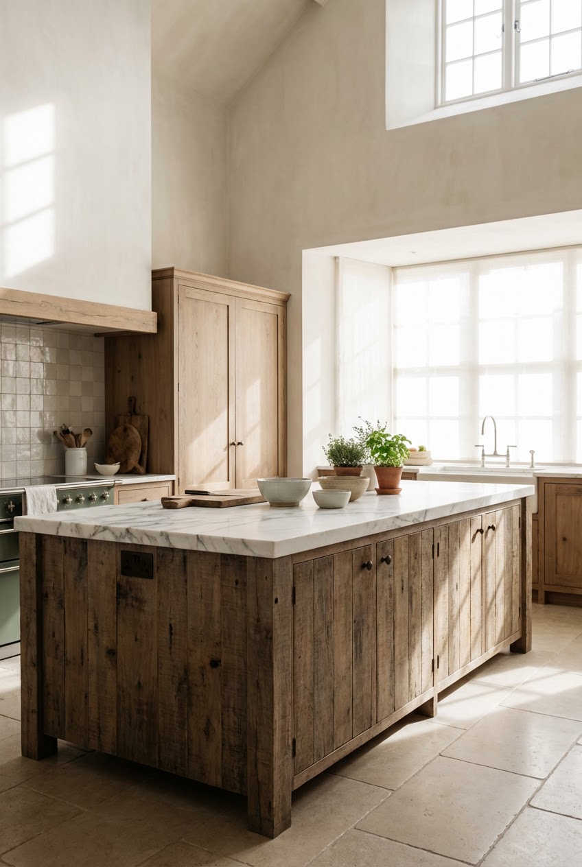 Warm Wood & White Marble