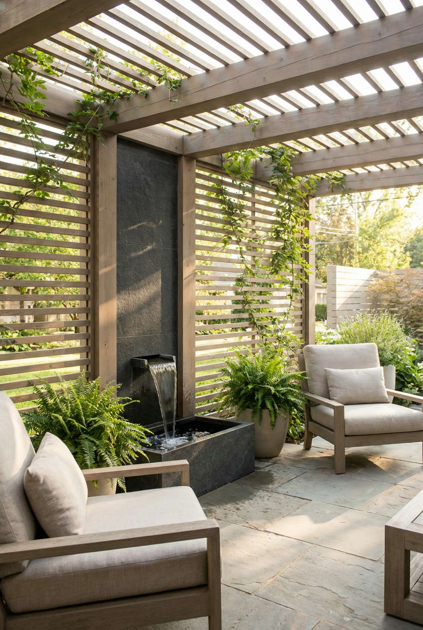 Pergola with Integrated Water Feature