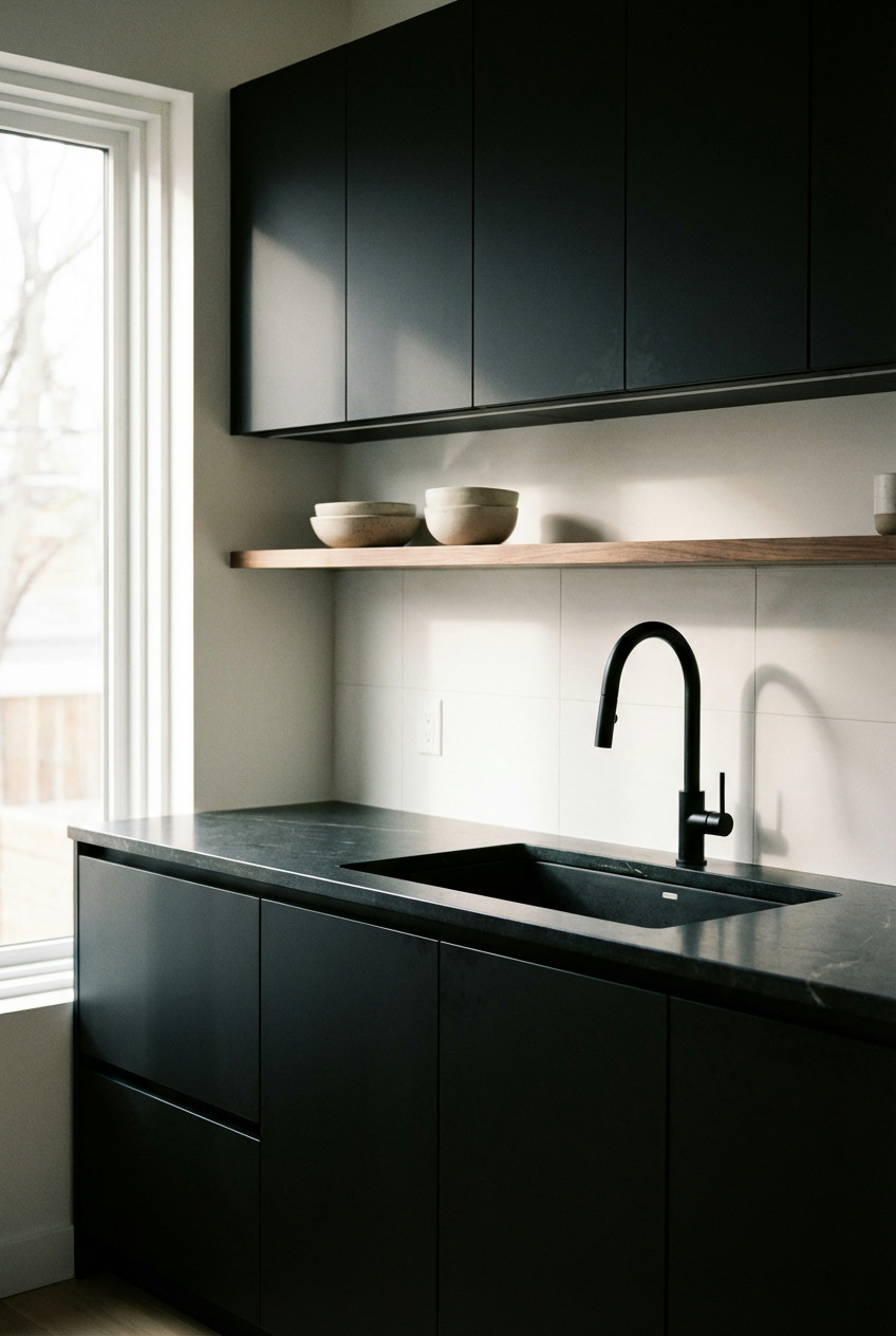 Matte Black Finishes & Minimalist Hardware