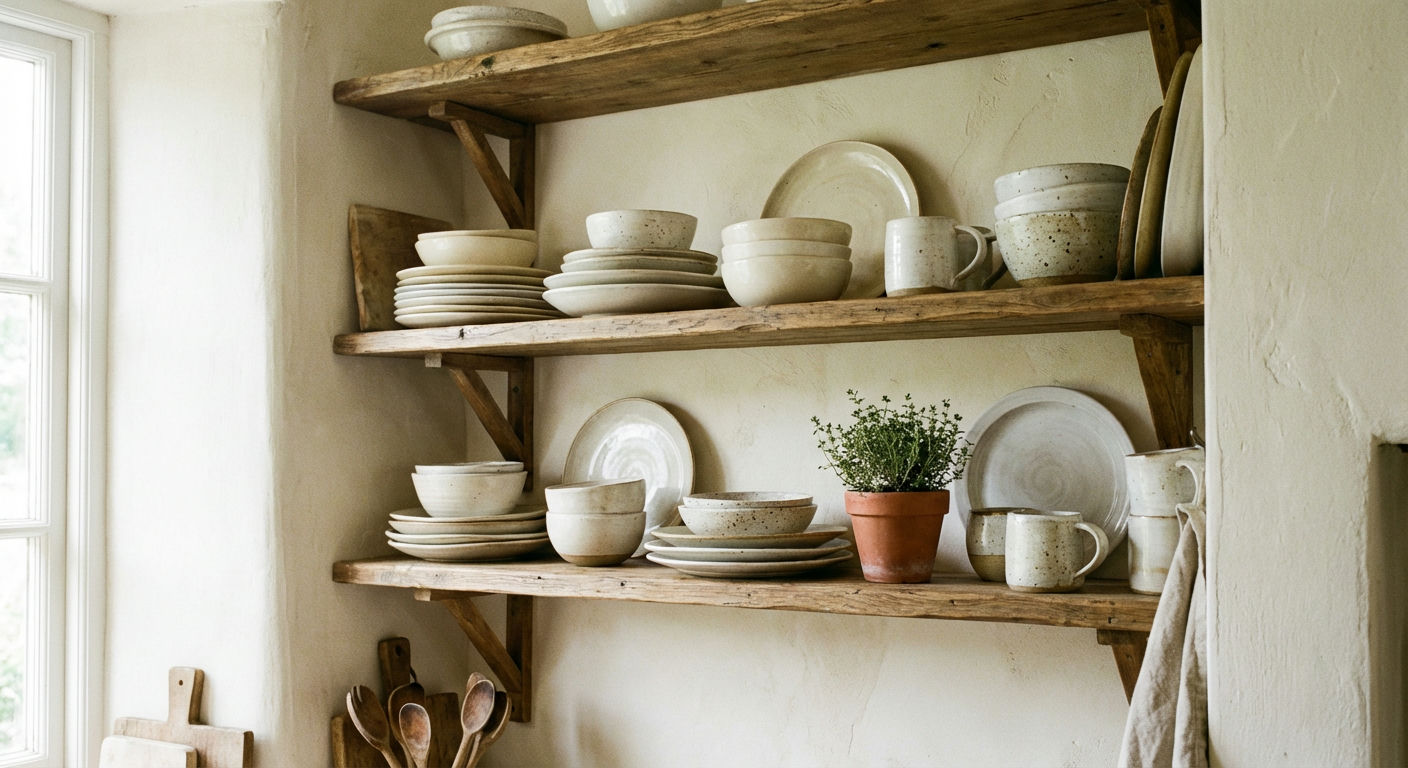 Open Shelving with Curated Ceramics