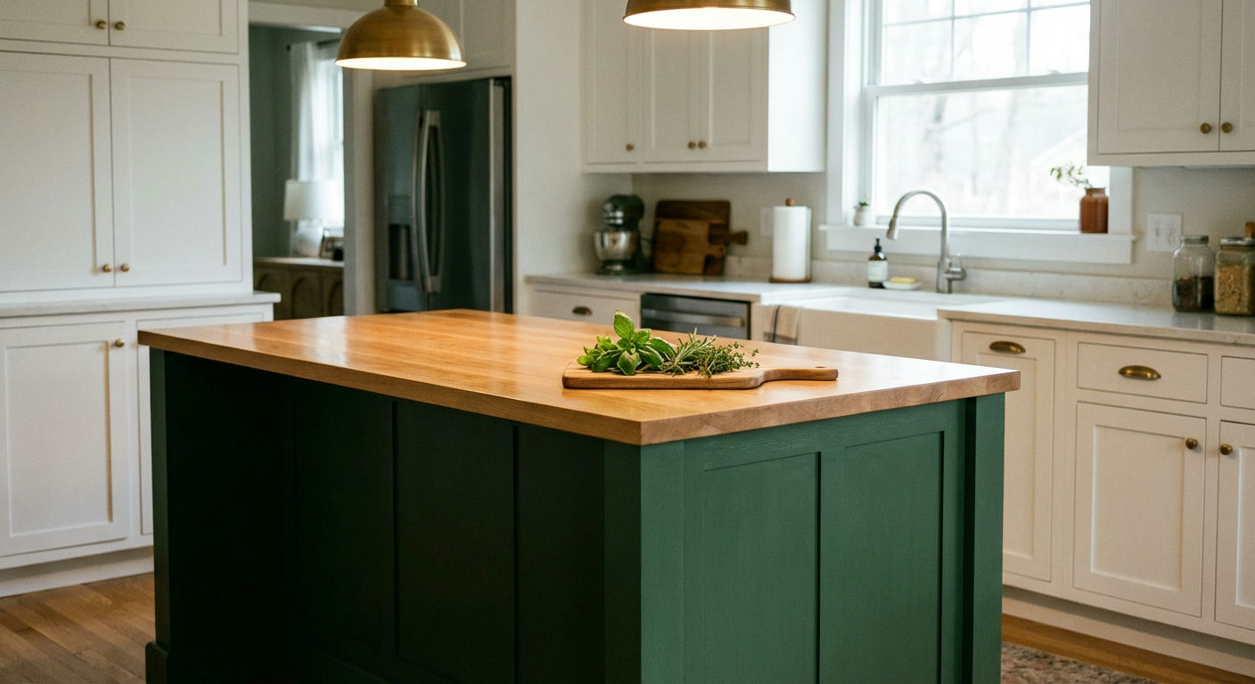 Dark Green Island with Wood Top