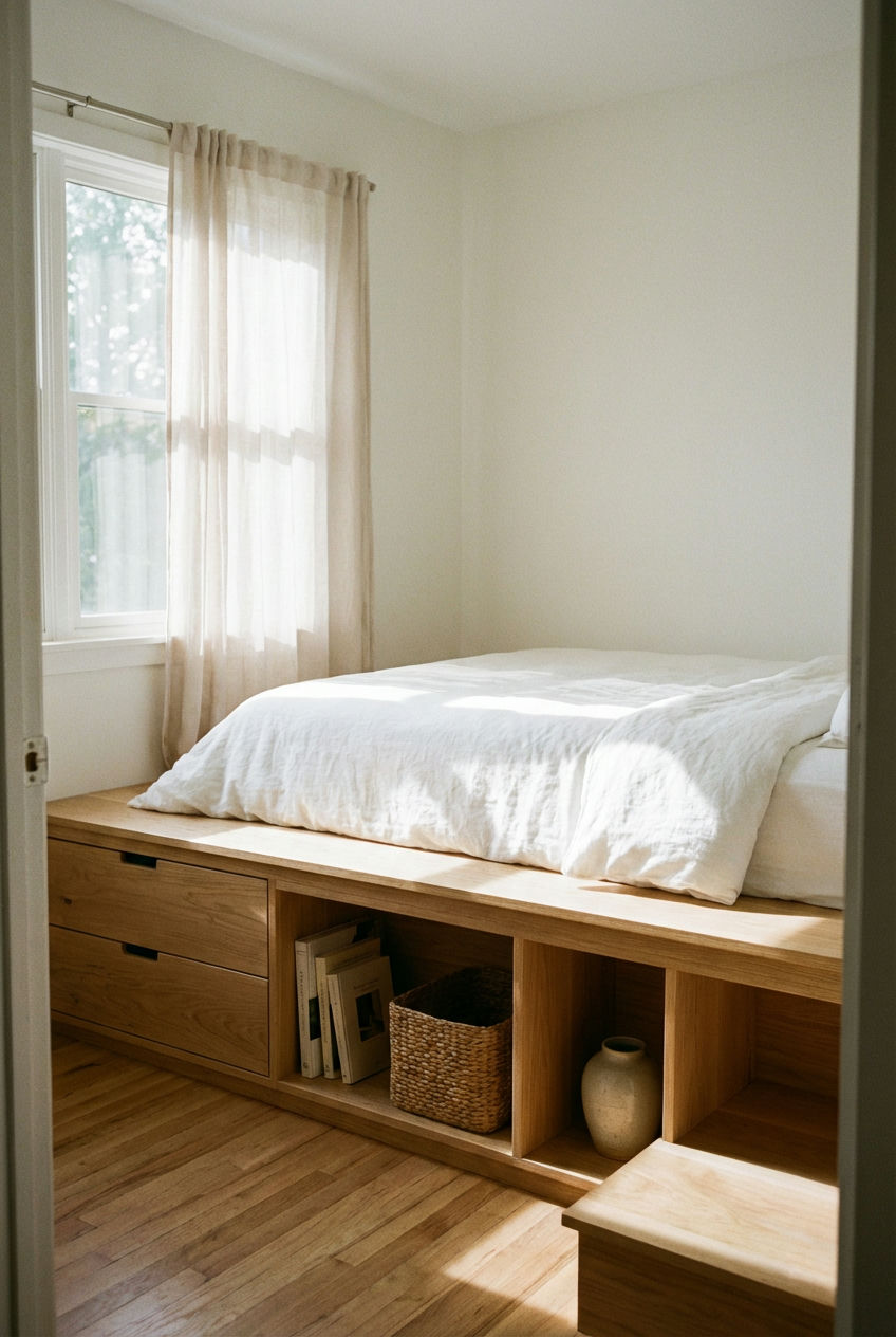 Elevated Platform Bed with Integrated Storage