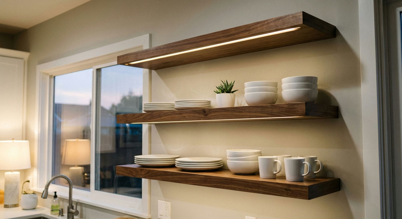Floating Shelves with Integrated Lighting