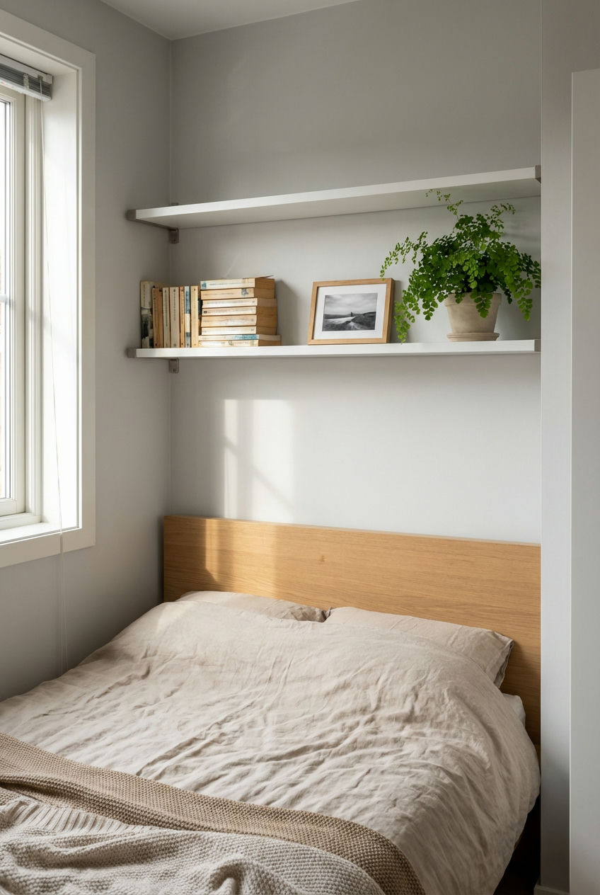 Floating Shelves Above Bed