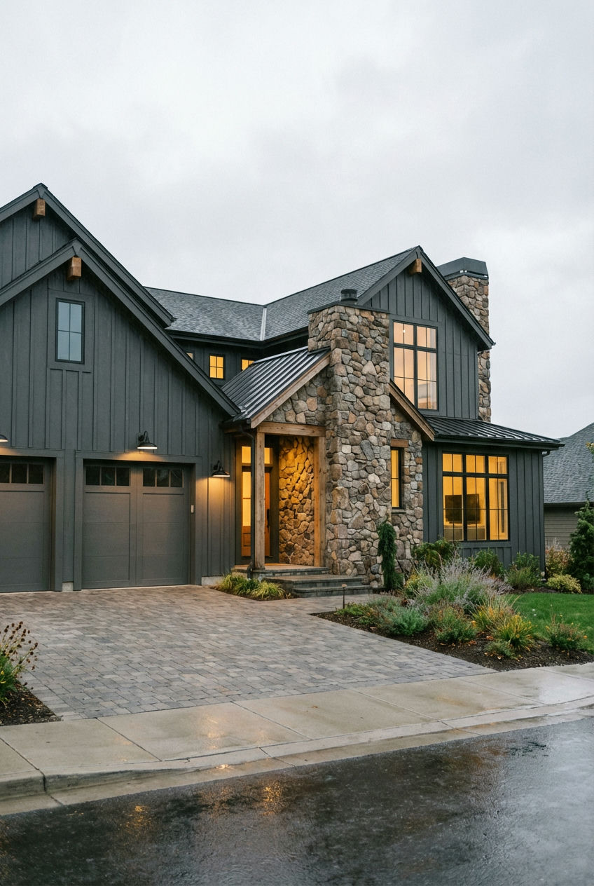 Dark Gray with Rustic Stone Accents