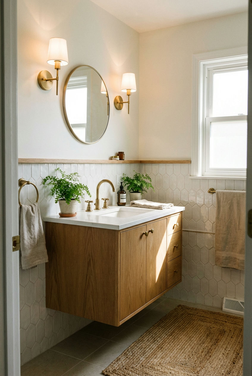 Floating Vanity & Warm Woods