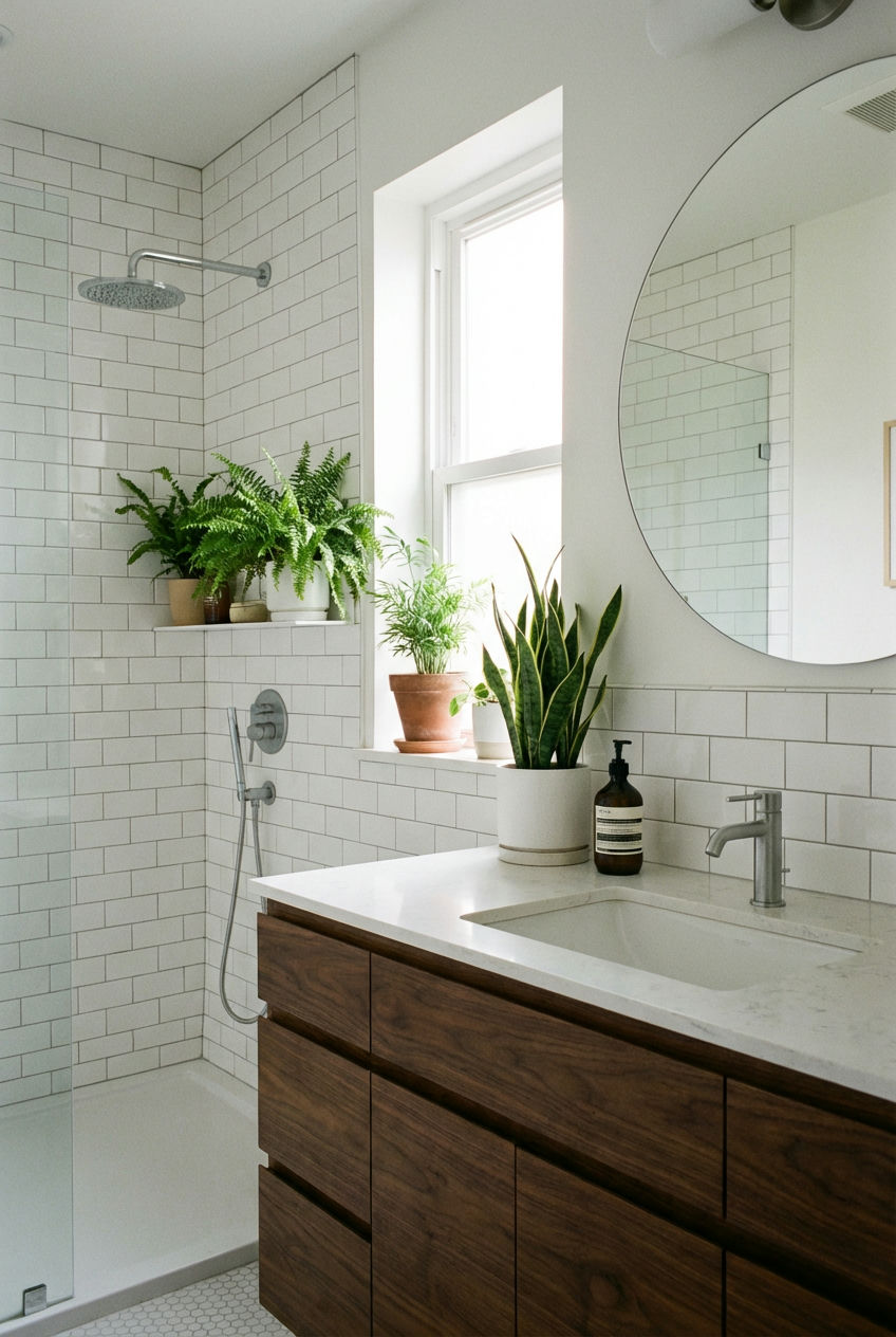 Darker Wood Accents In the Bathroom