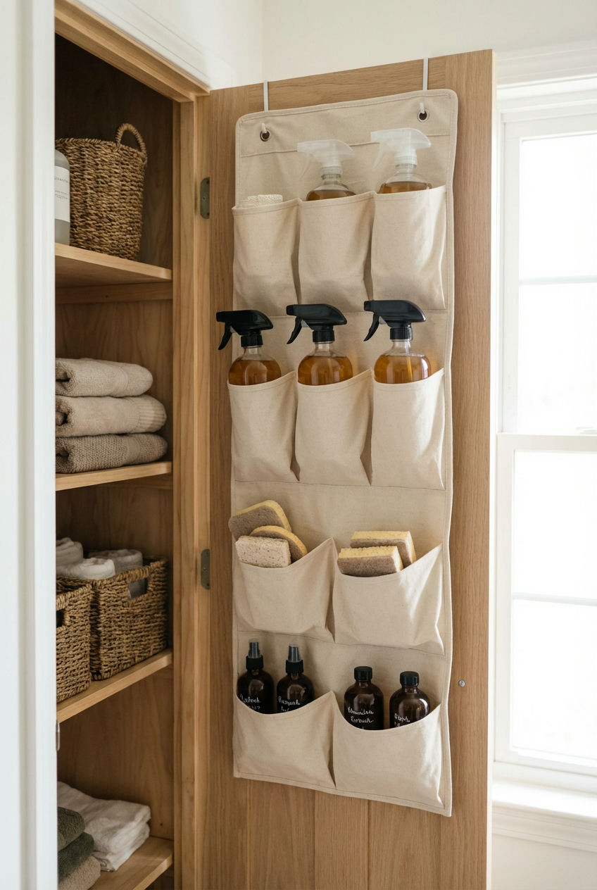 Over-the-Door Shoe Organizers for Cleaning Supplies
