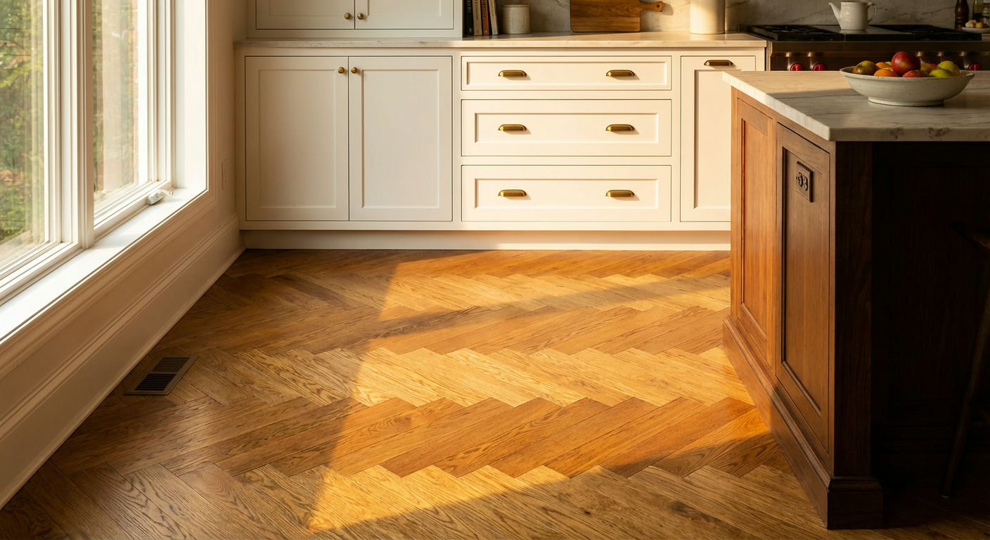 Natural Wood Flooring in Herringbone Pattern