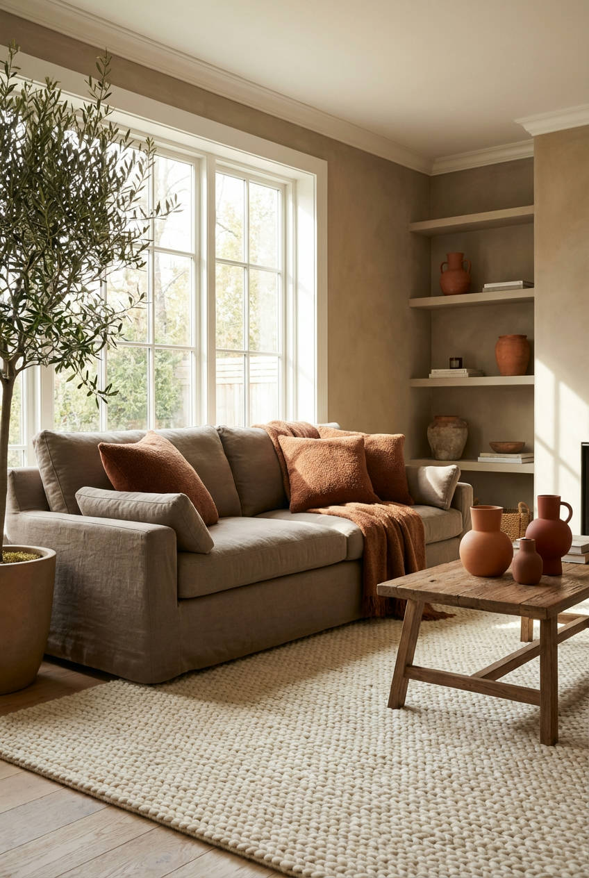 Earthy Neutrals with Pops of Rust