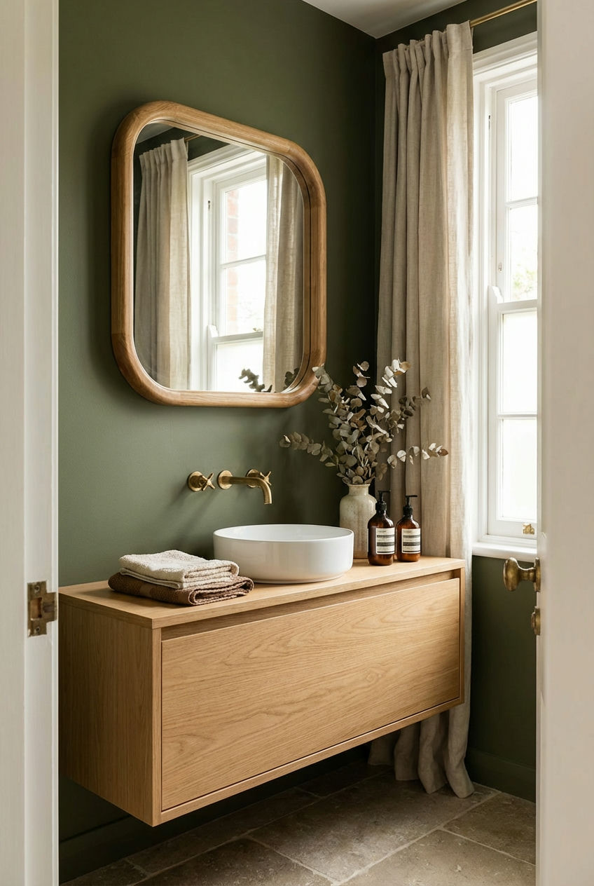 Green Wall and Wood Tones