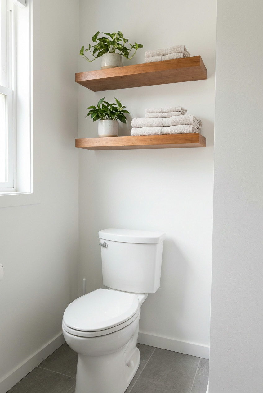Floating Shelves Above Toilet