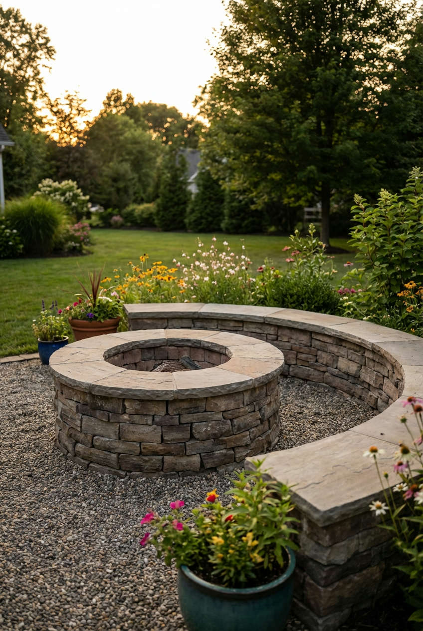 Stone Fire Pit with Seating