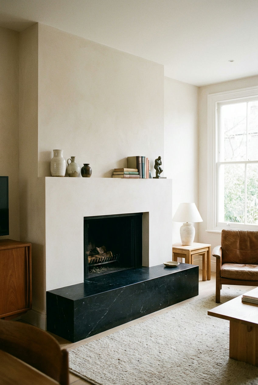 Integrated Fireplace with Black Hearth