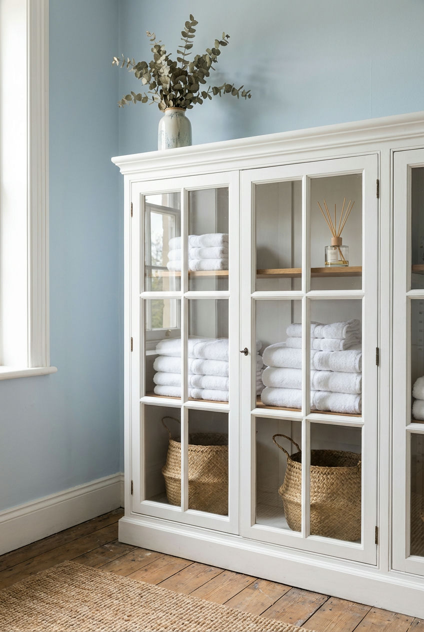 Linen Cabinet with Glass Doors