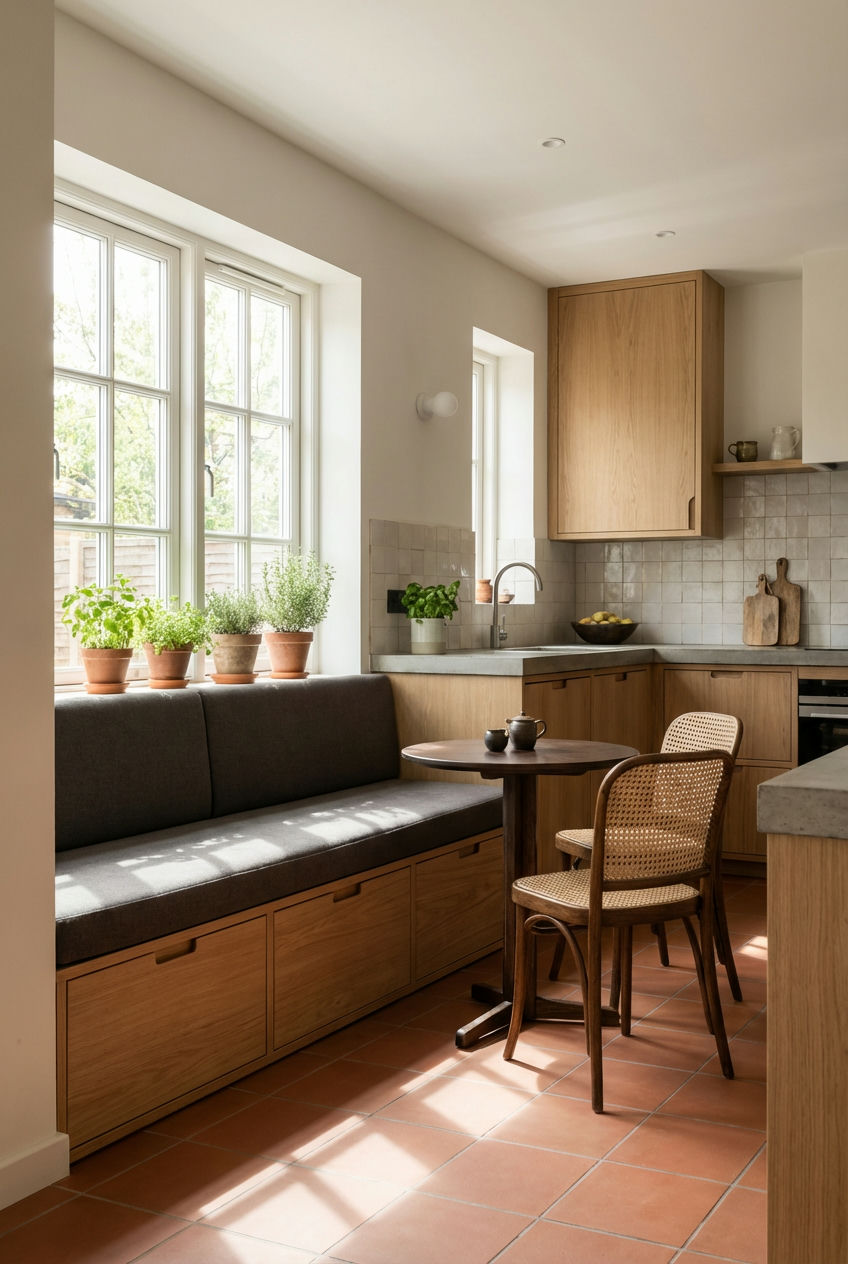 Window Seating with Hidden Storage & Bistro Tables