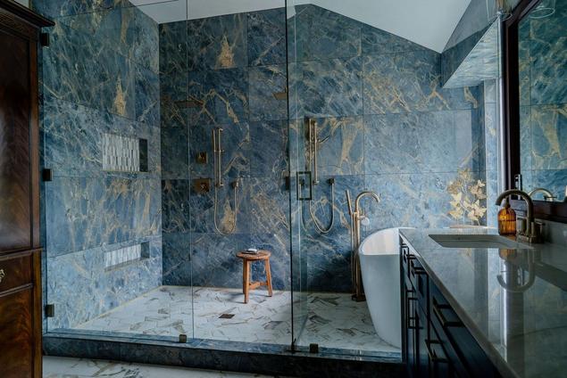 Real People, Real Projects: Olivia Hail Designs' Dramatic Blue Bathroom | Floor & Decor Blog