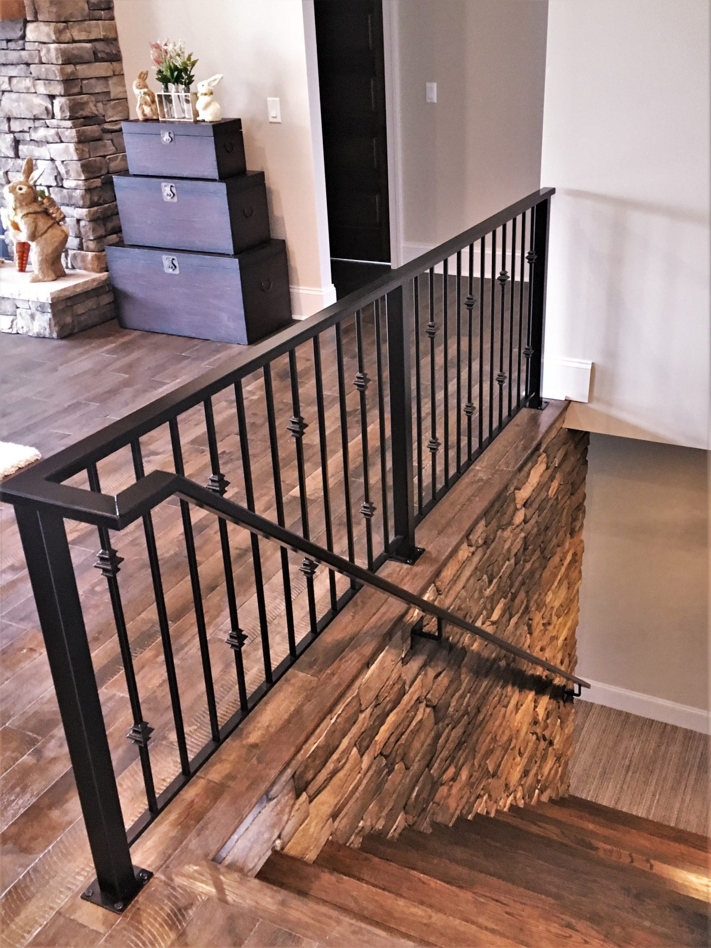 Attached Metal Handrail Down Stairs - Great Lakes Metal Fabrication
