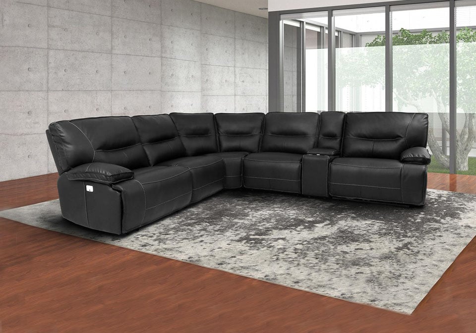 Augustine Matte Black 6pc. Power Reclining Sectional
