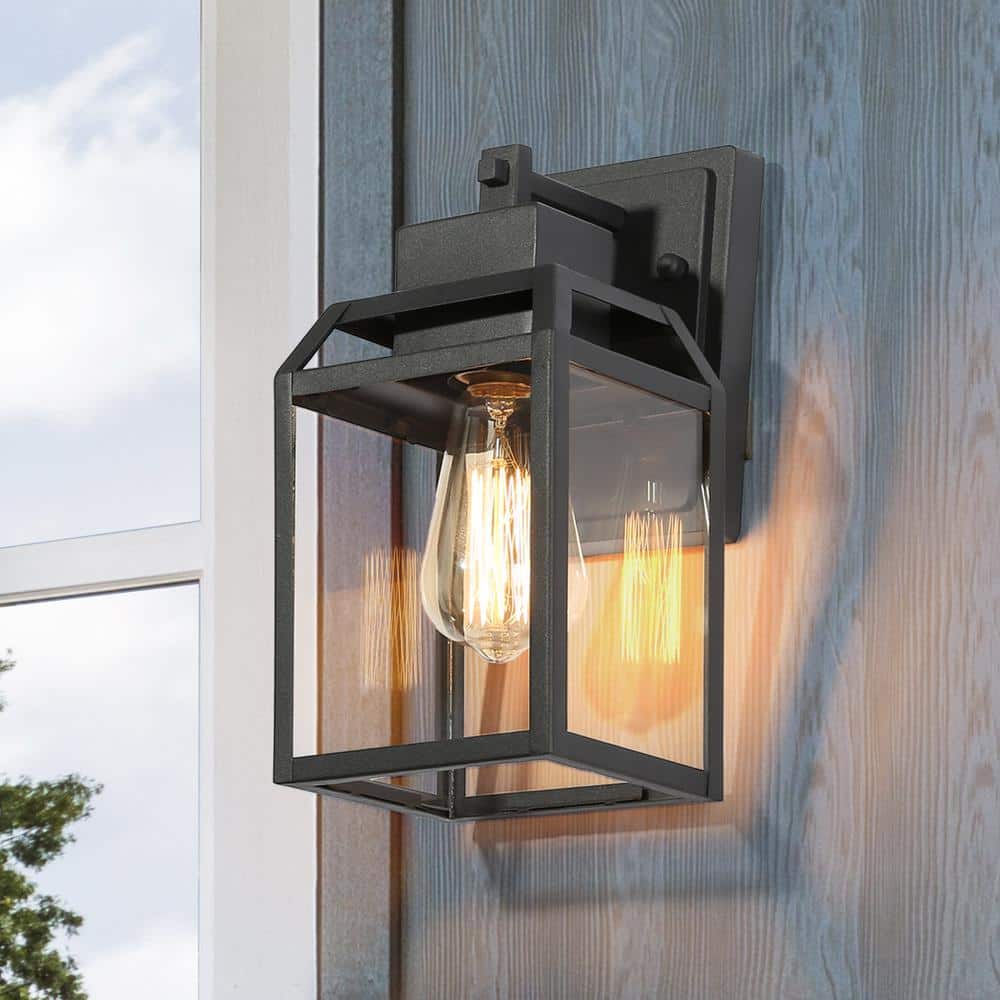Cool Wall Light Fixtures LNC Modern Black Outdoor Wall Sconce 1-Light Cage Rustic Outdoor Garage/Porch Lighting With Clear Glass Panels