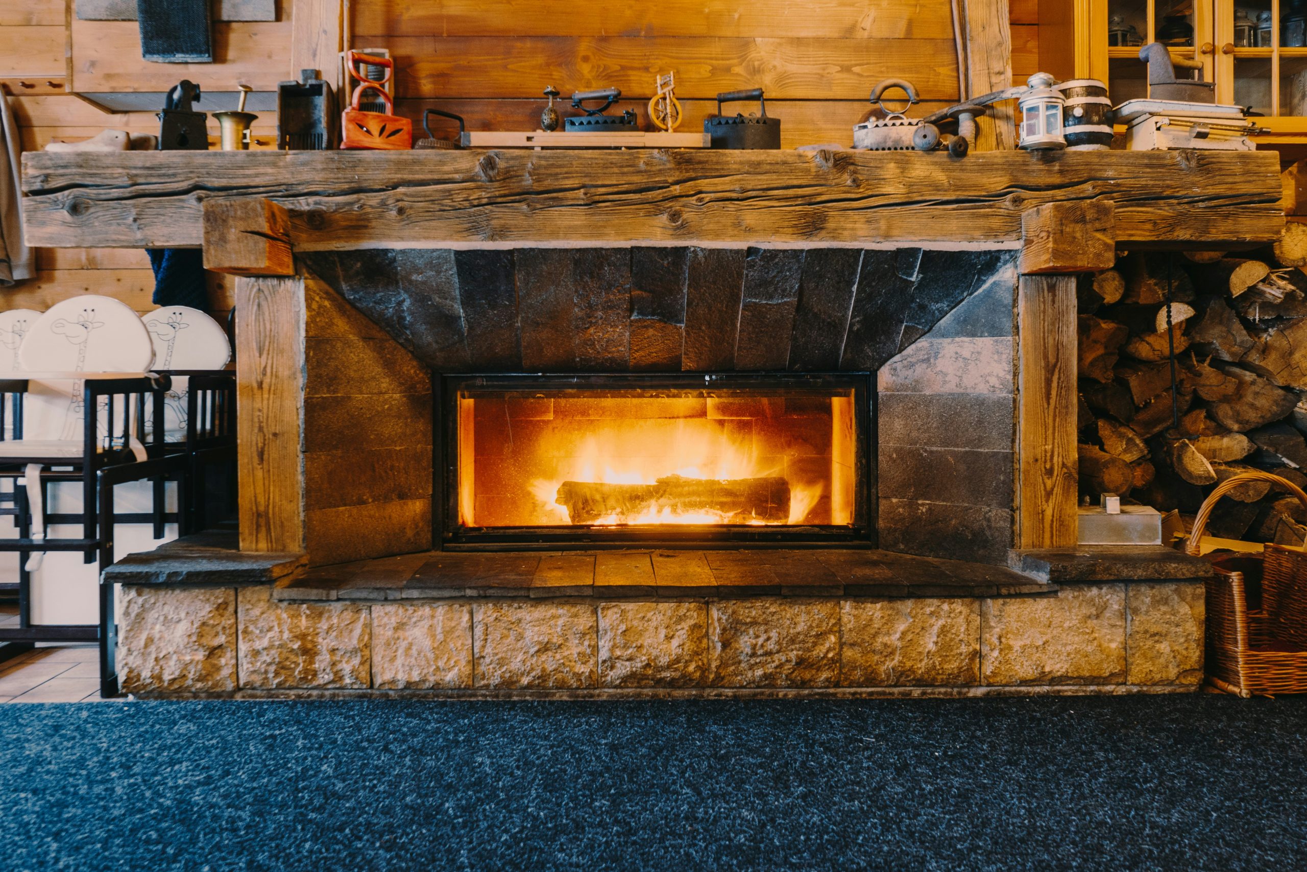 Gorgeous fireplace in a restaurant located on one of the ski slopes in Jasna, Slovakia.