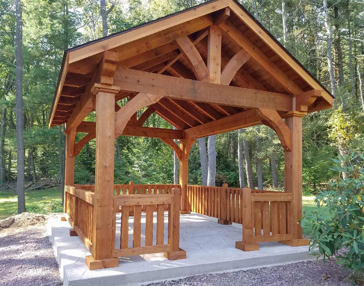 Heavy Timber Red Cedar Gable Roof Open Rectangle Gazebos with Custom Color Stain | Gazebos by Available Options | GazeboCreations.com
